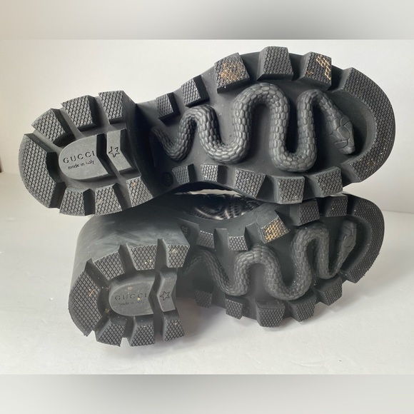 Gucci G rhombus boots block heels leather black 37.5 - Picture 12 of 13